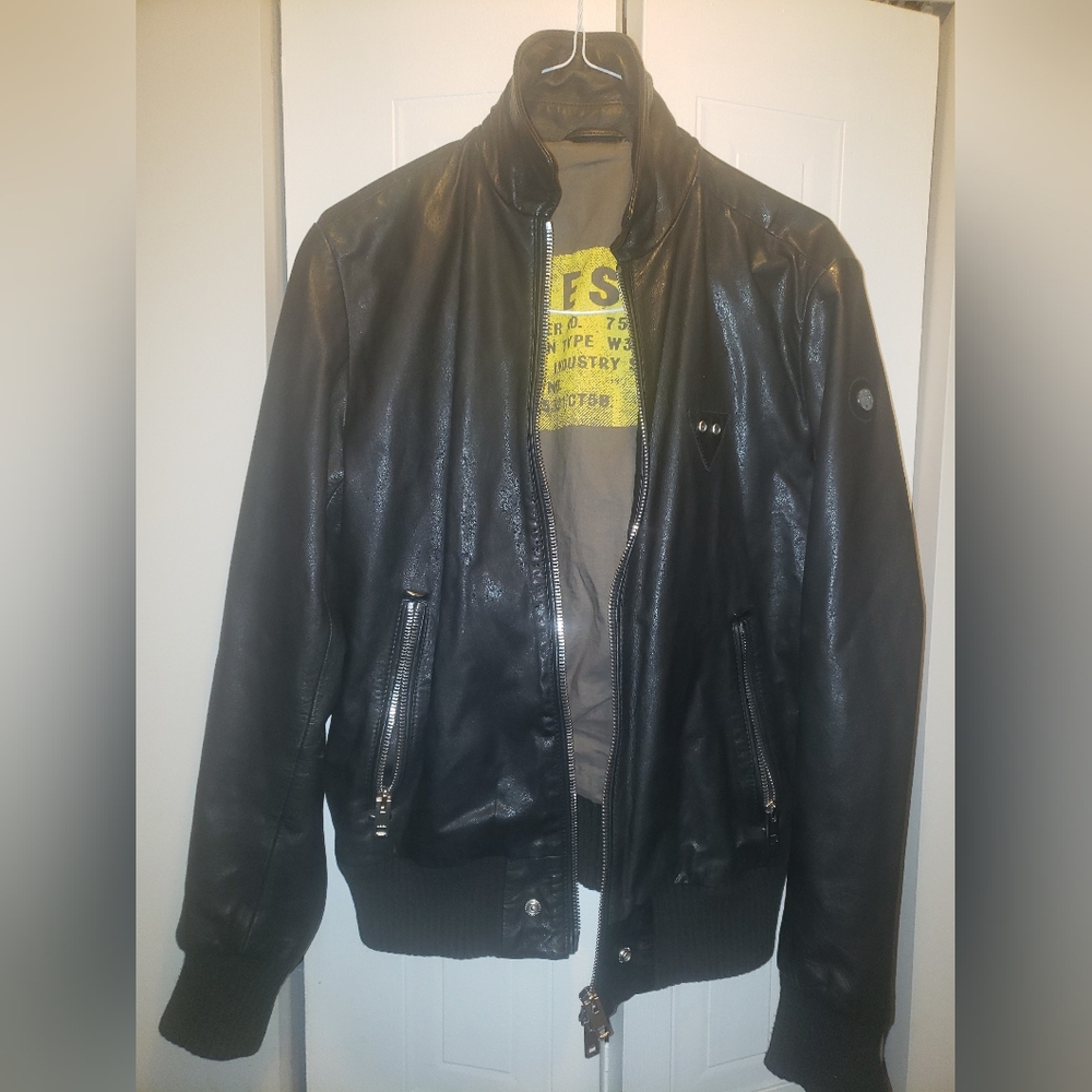 DIESEL black leather bomber jacket